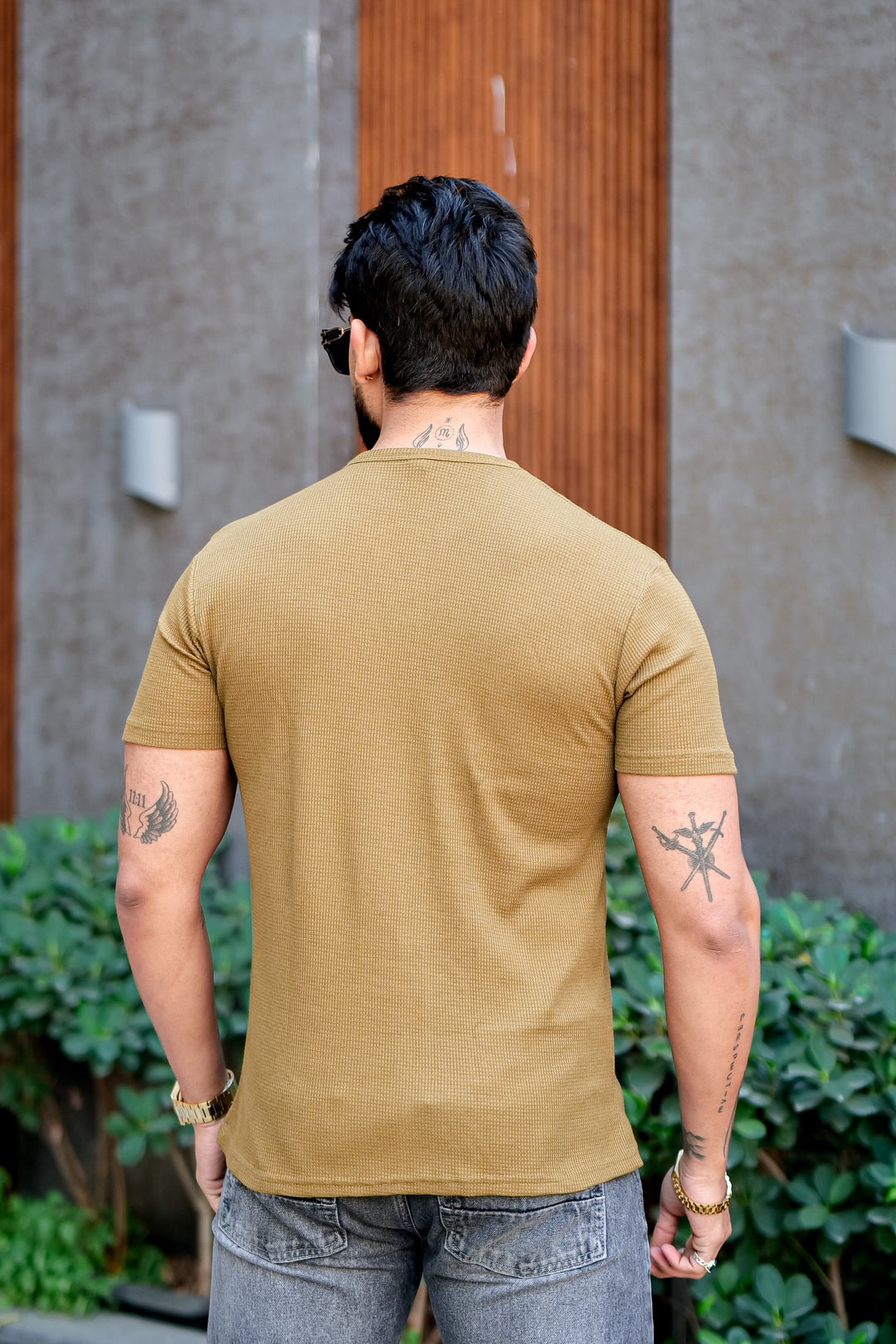 Gold Waffle V Neck T-Shirt