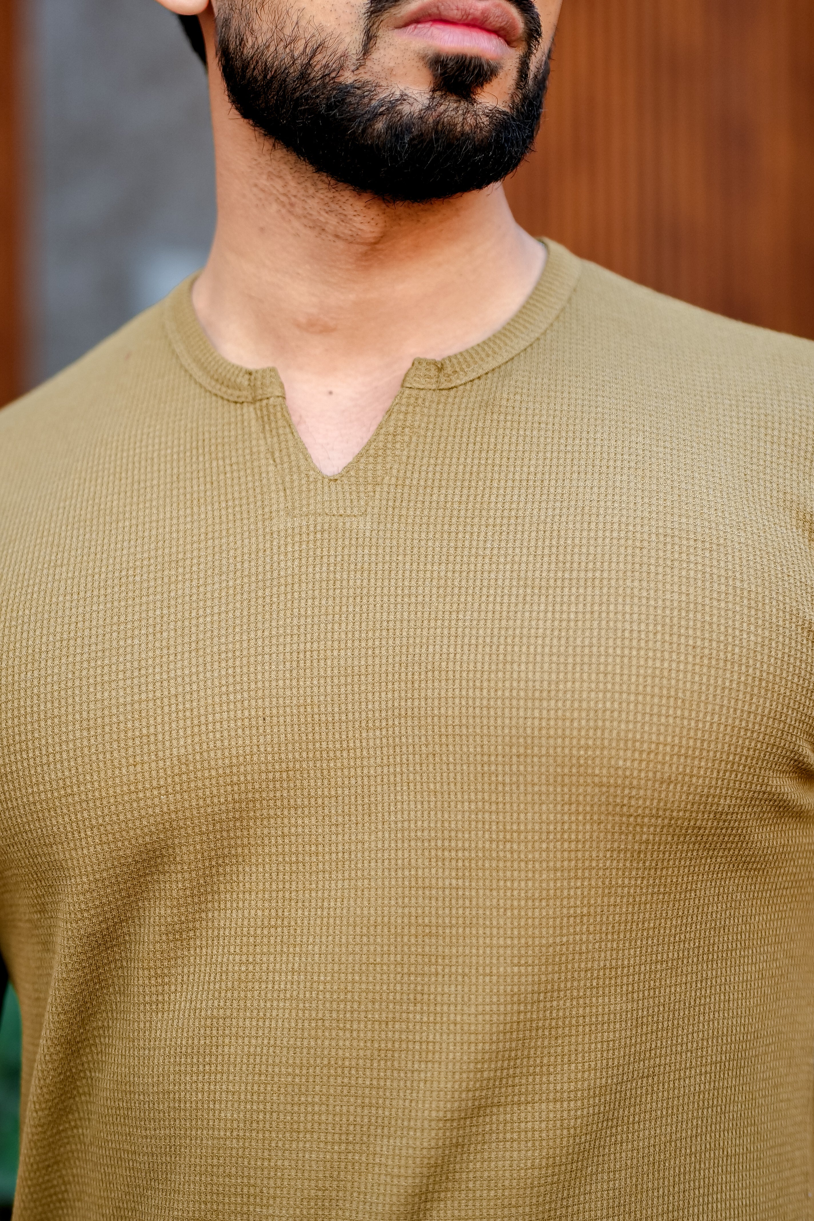 Gold Waffle V Neck T-Shirt