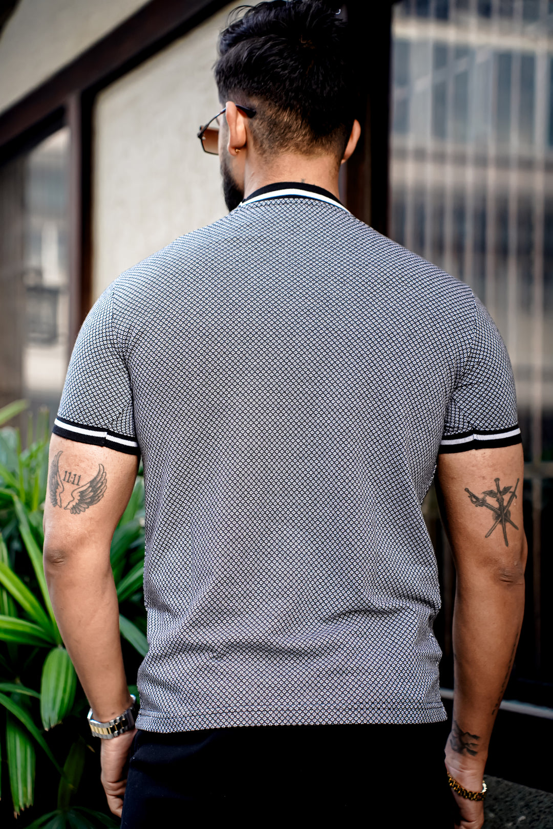 Grey Self Design Round Neck T-Shirt
