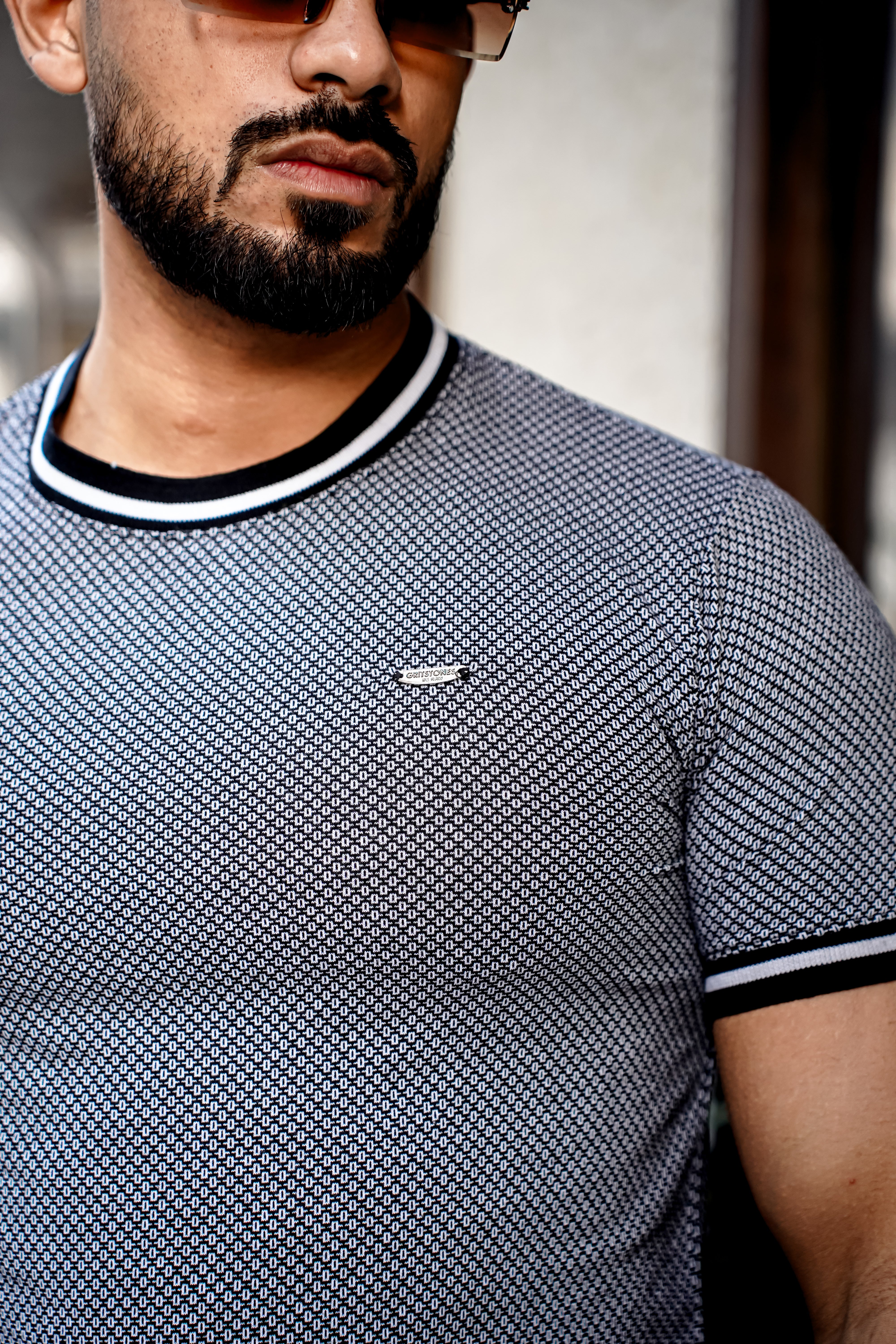 Grey Self Design Round Neck T-Shirt