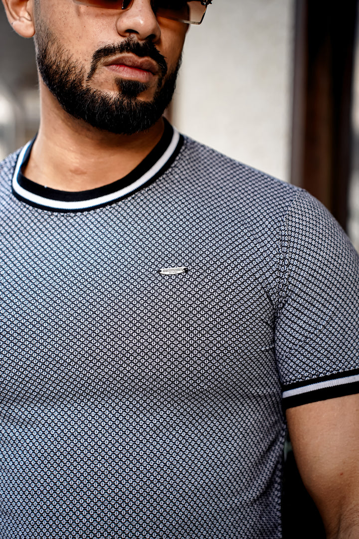 Grey Self Design Round Neck T-Shirt