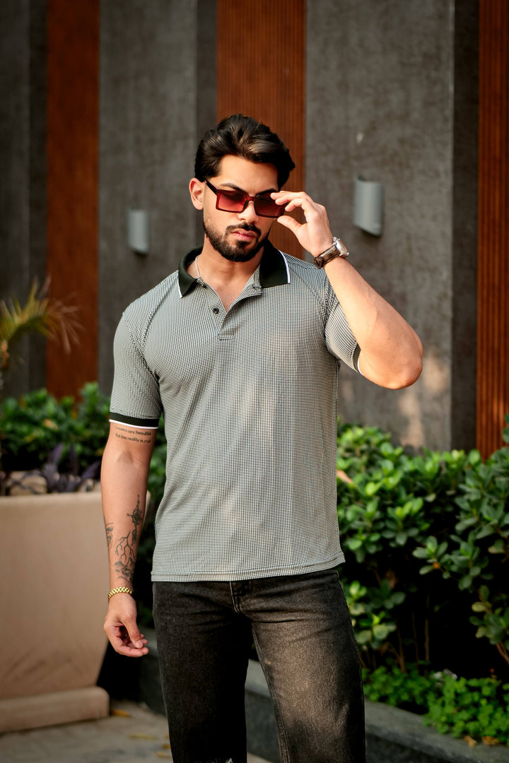 Black Stripes Placket Polo Collar T-Shirt