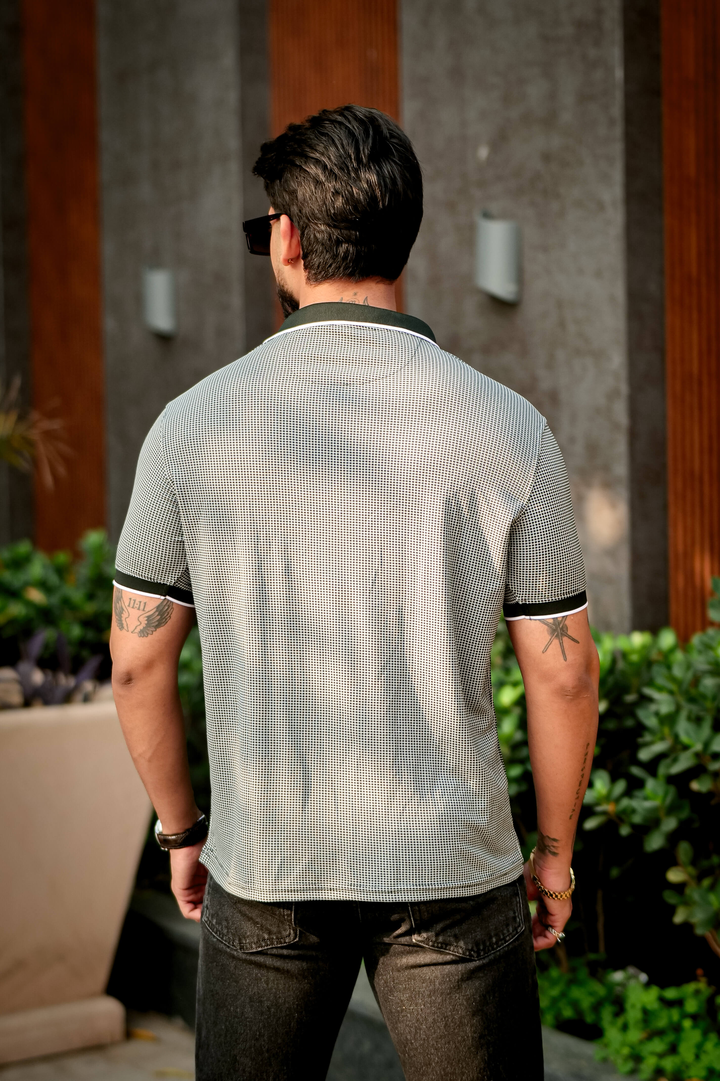 Black Stripes Placket Polo Collar T-Shirt