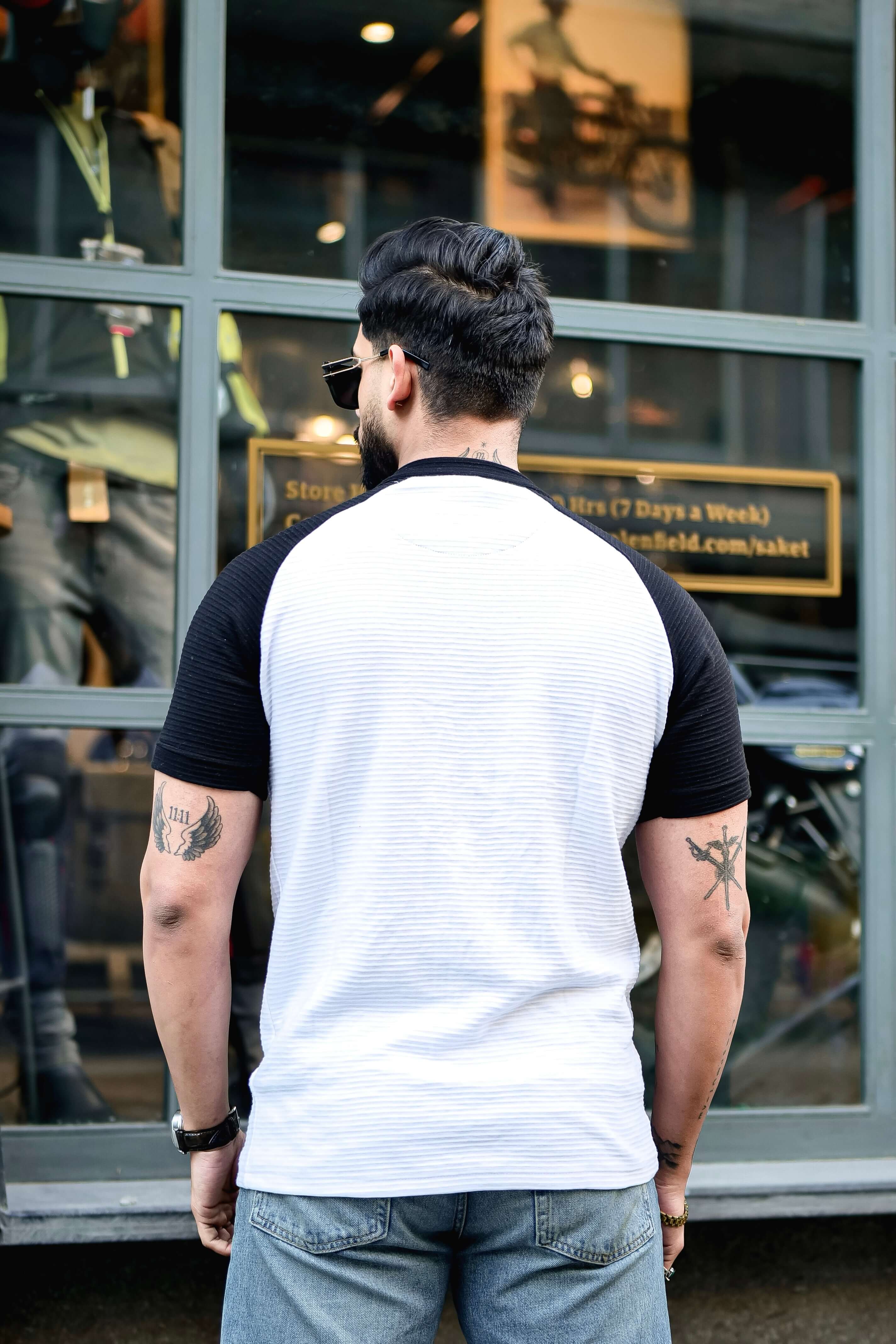 White Ottoman Color Block Zipper T-Shirt