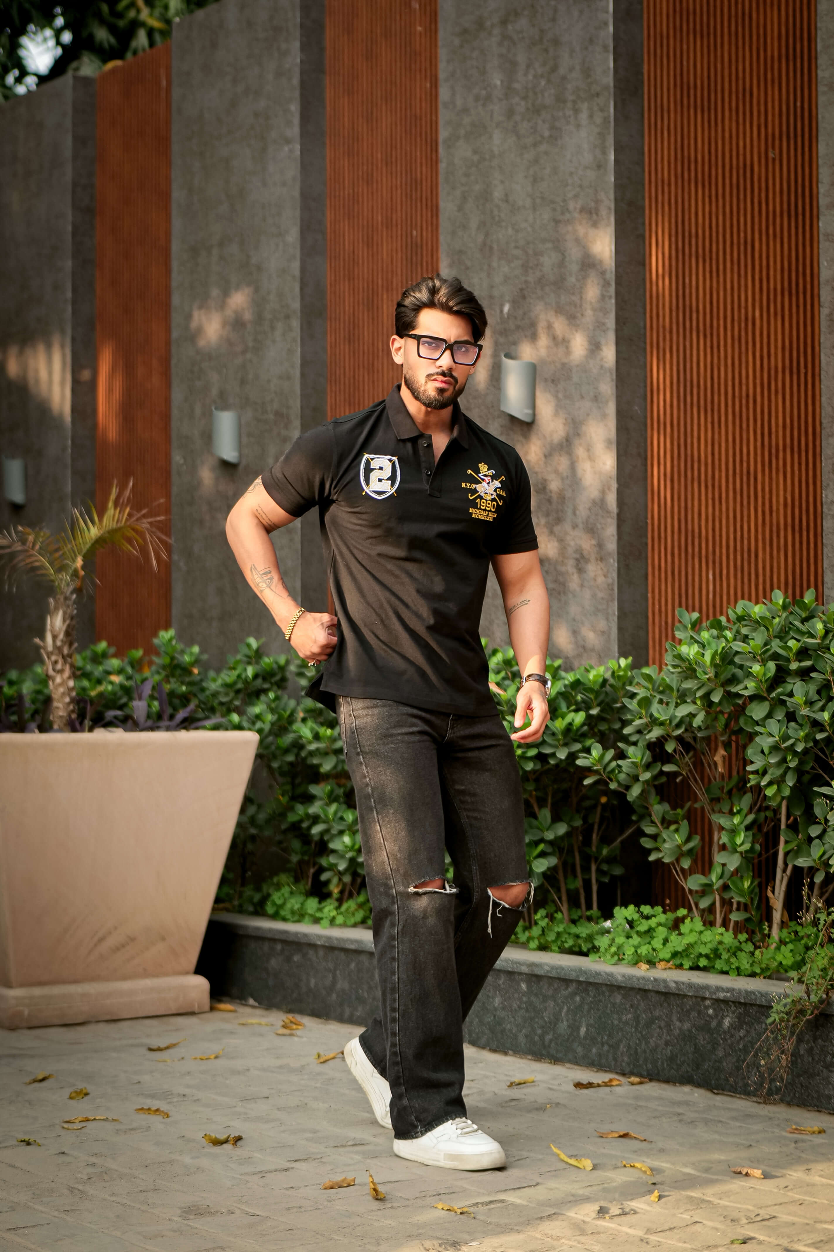 Black Embroidered Polo T-Shirt