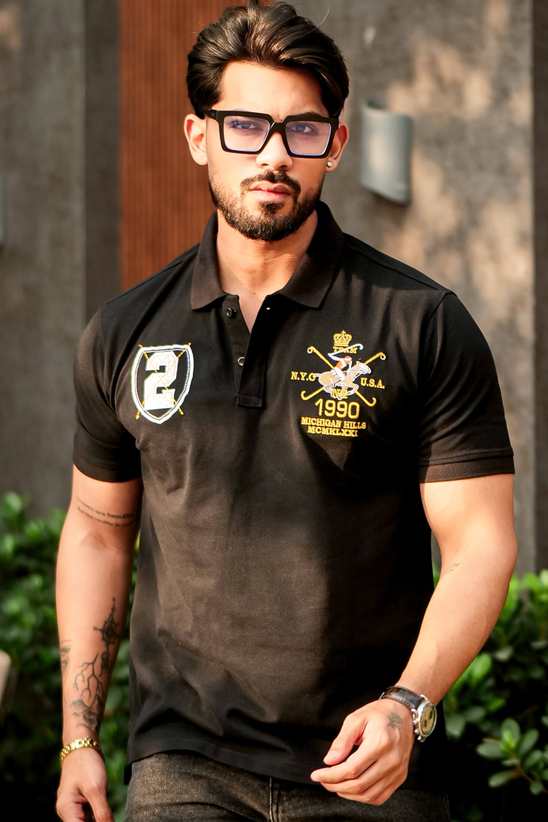 Black Embroidered Polo T-Shirt
