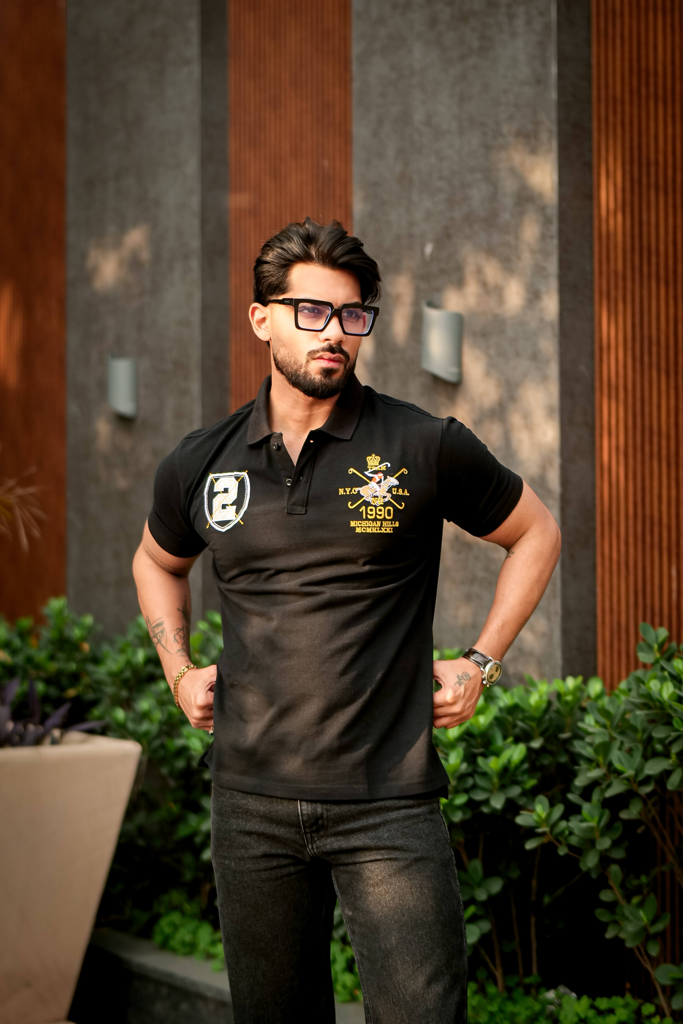 Black Embroidered Polo T-Shirt