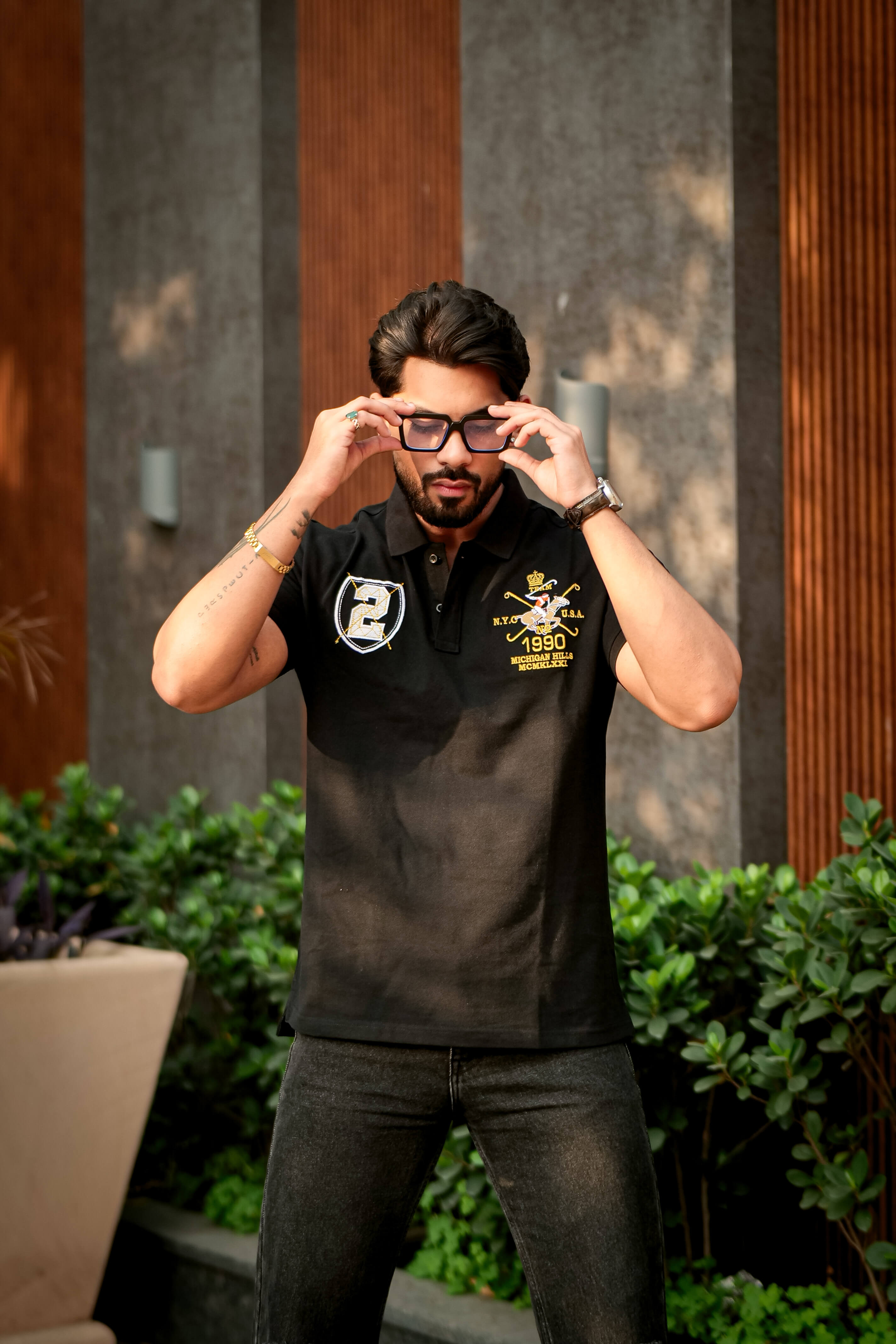 Black Embroidered Polo T-Shirt