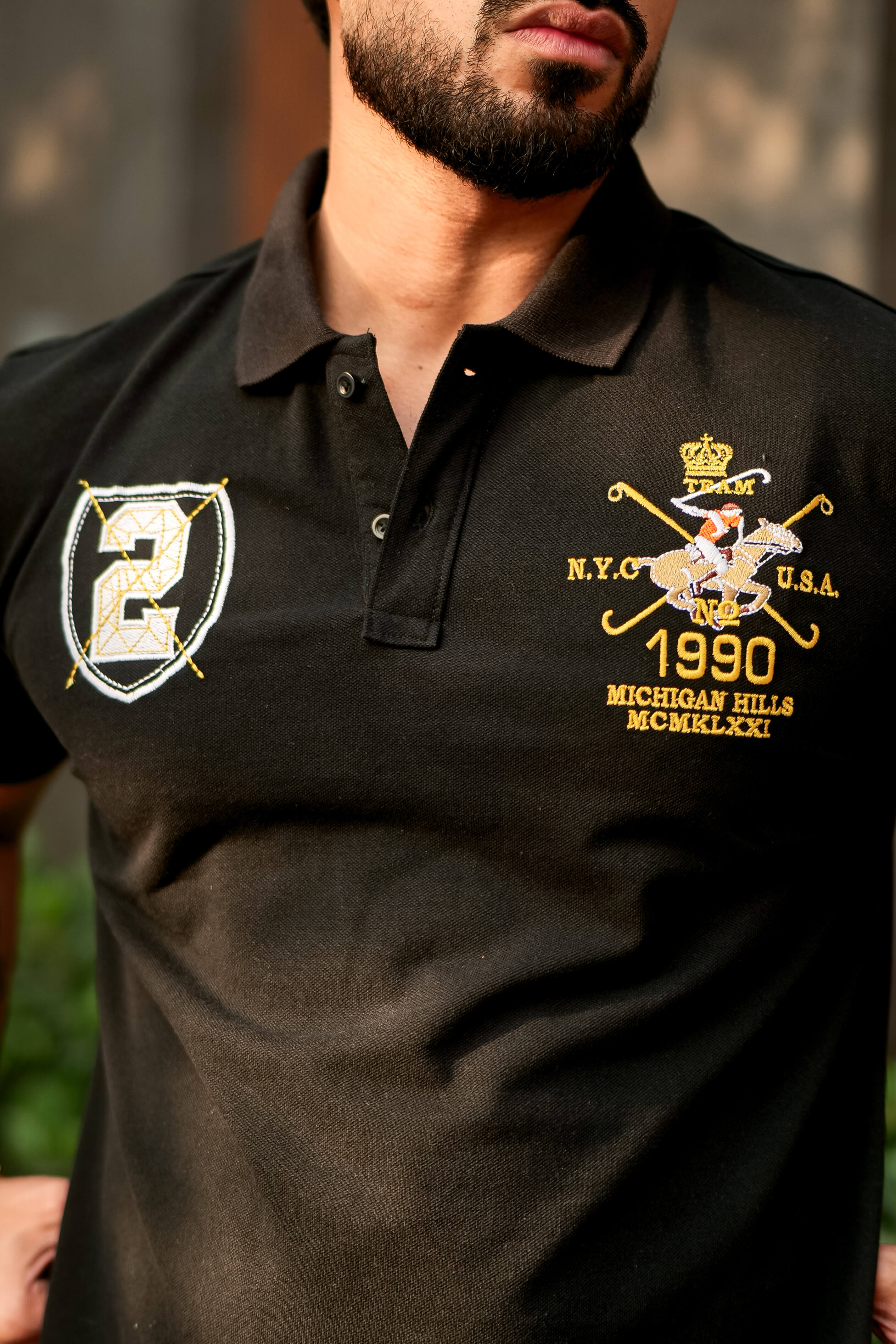 Black Embroidered Polo T-Shirt