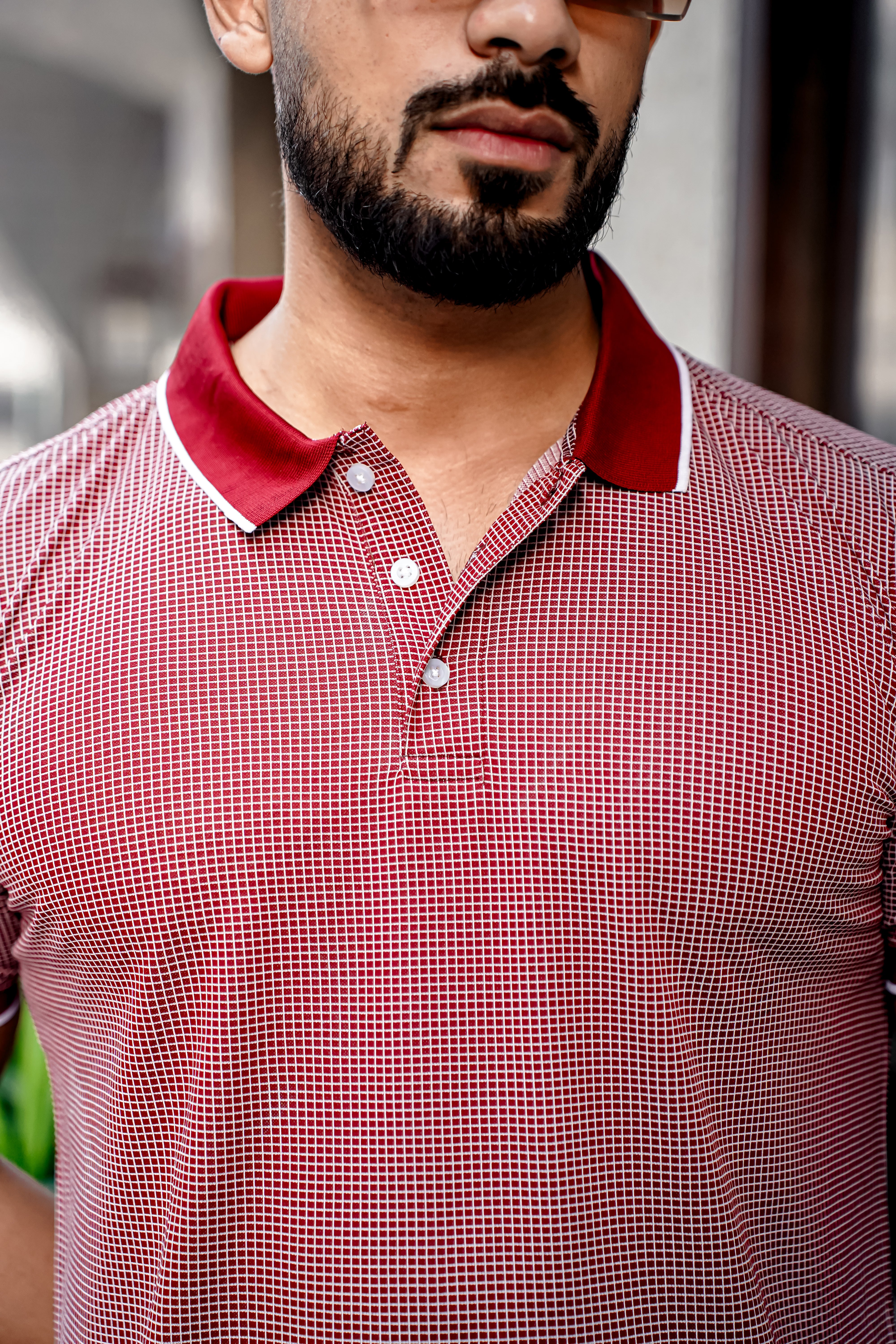 Maroon Self Design Polo Neck T-Shirt