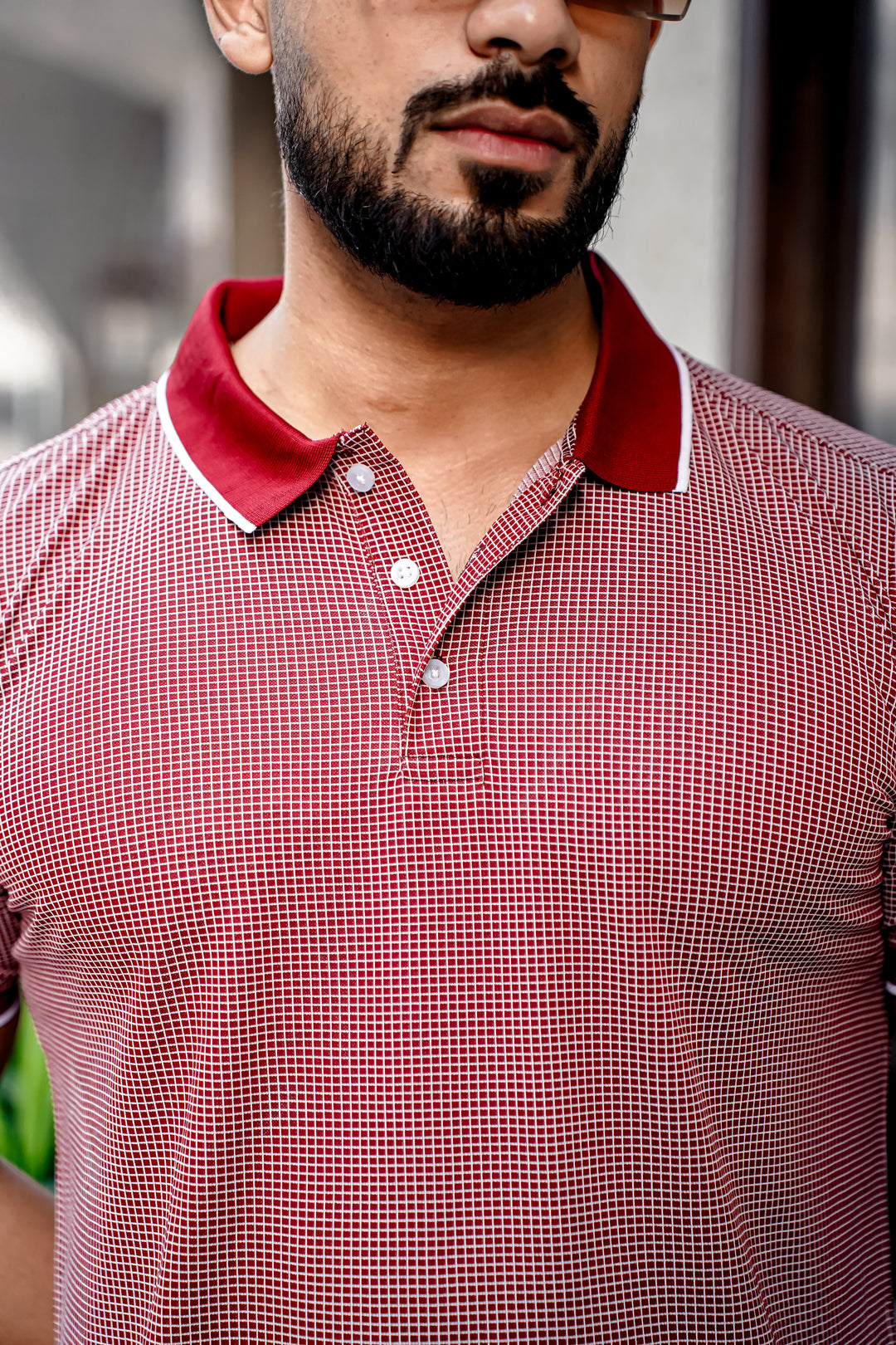 Maroon Self Design Polo Neck T-Shirt