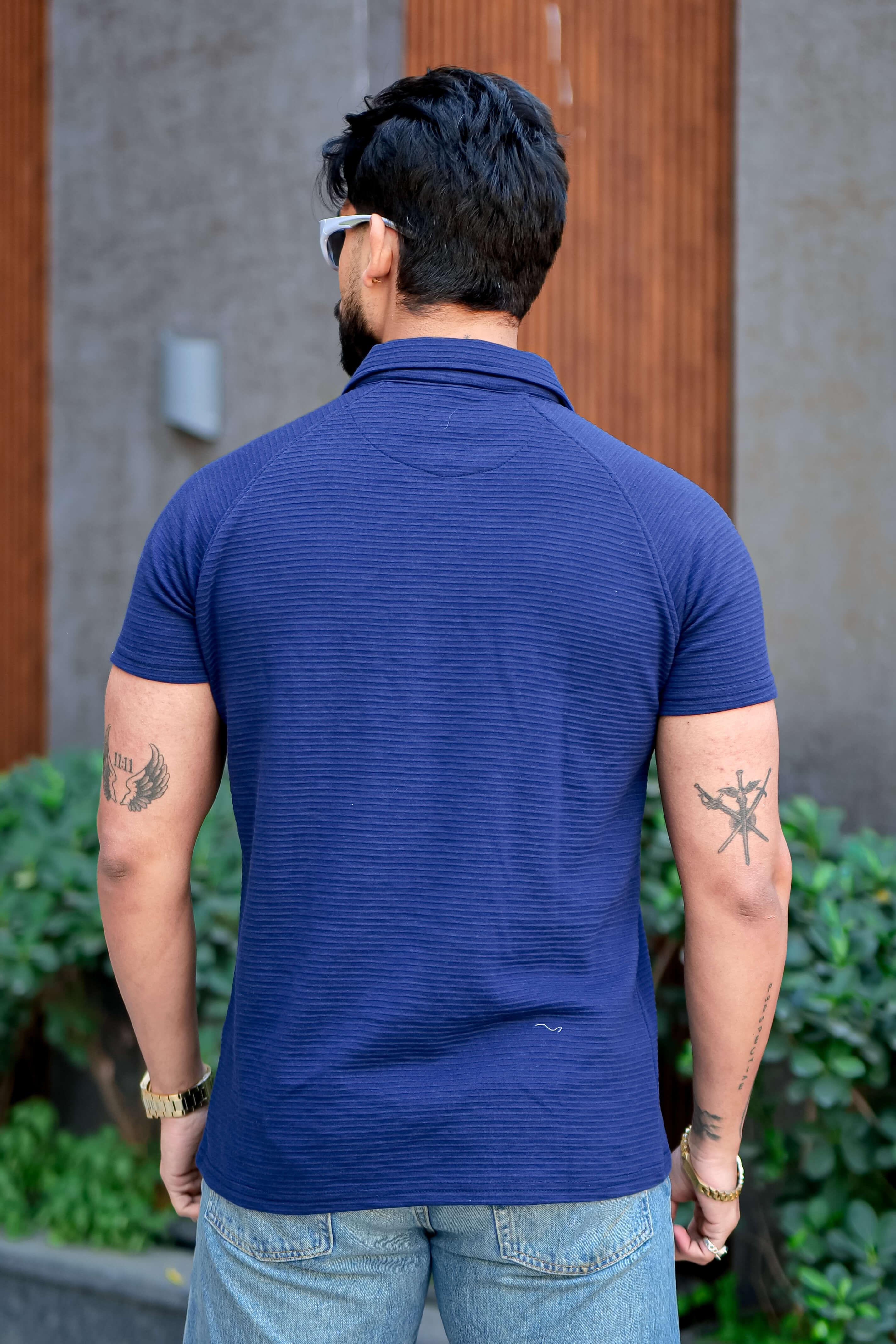 Royal Blue Ottoman Zipper Polo Collar T-Shirt