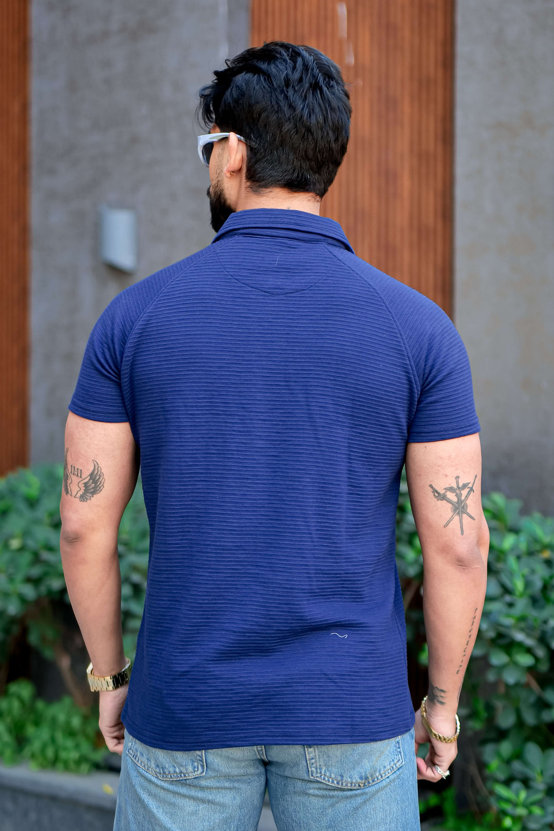 Royal Blue Ottoman Zipper Polo Collar T-Shirt