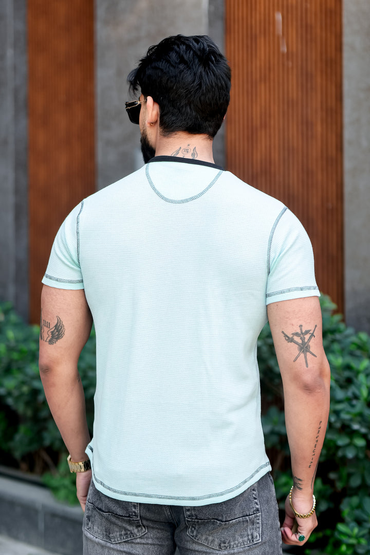 Blue Waffle Color block Henley T-Shirt