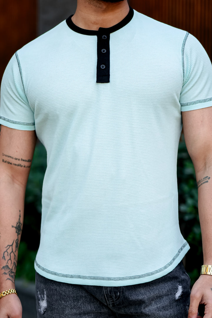 Blue Waffle Color block Henley T-Shirt
