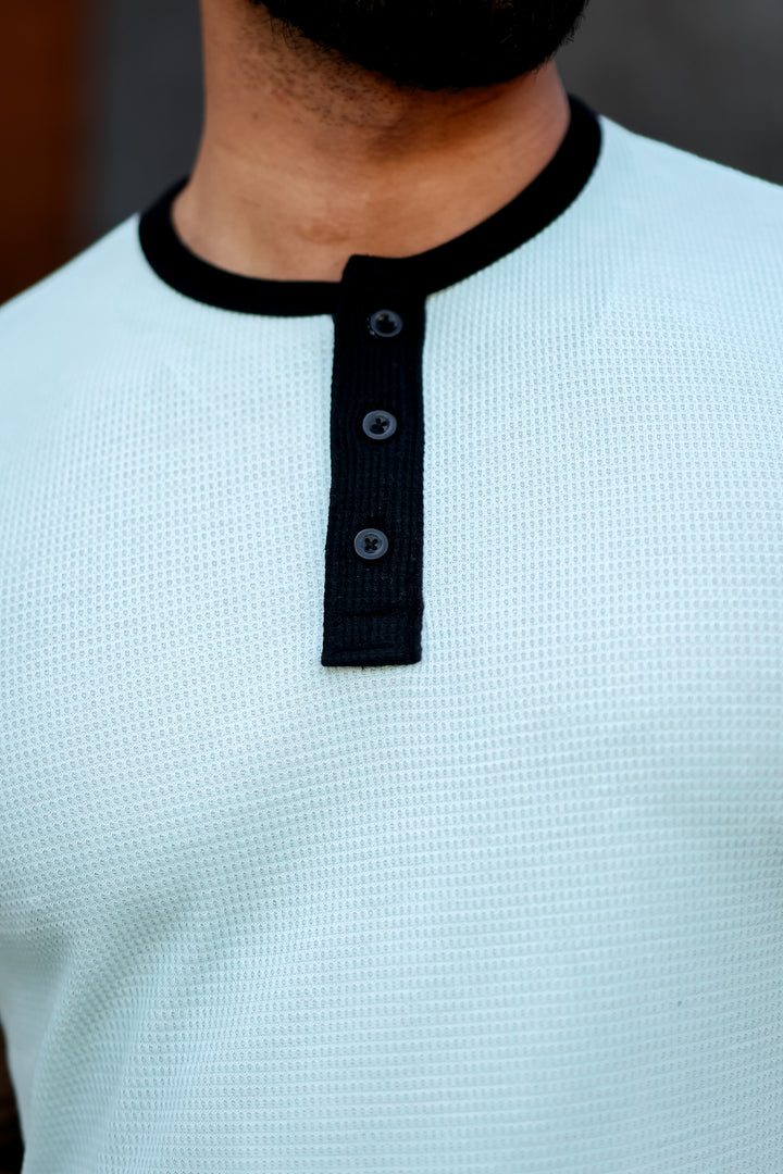 Blue Waffle Color block Henley T-Shirt