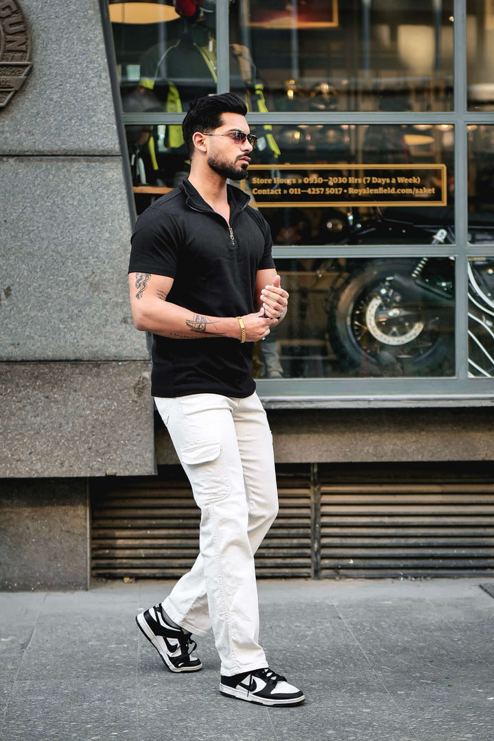 Black Drop Needle Zipper T-Shirt