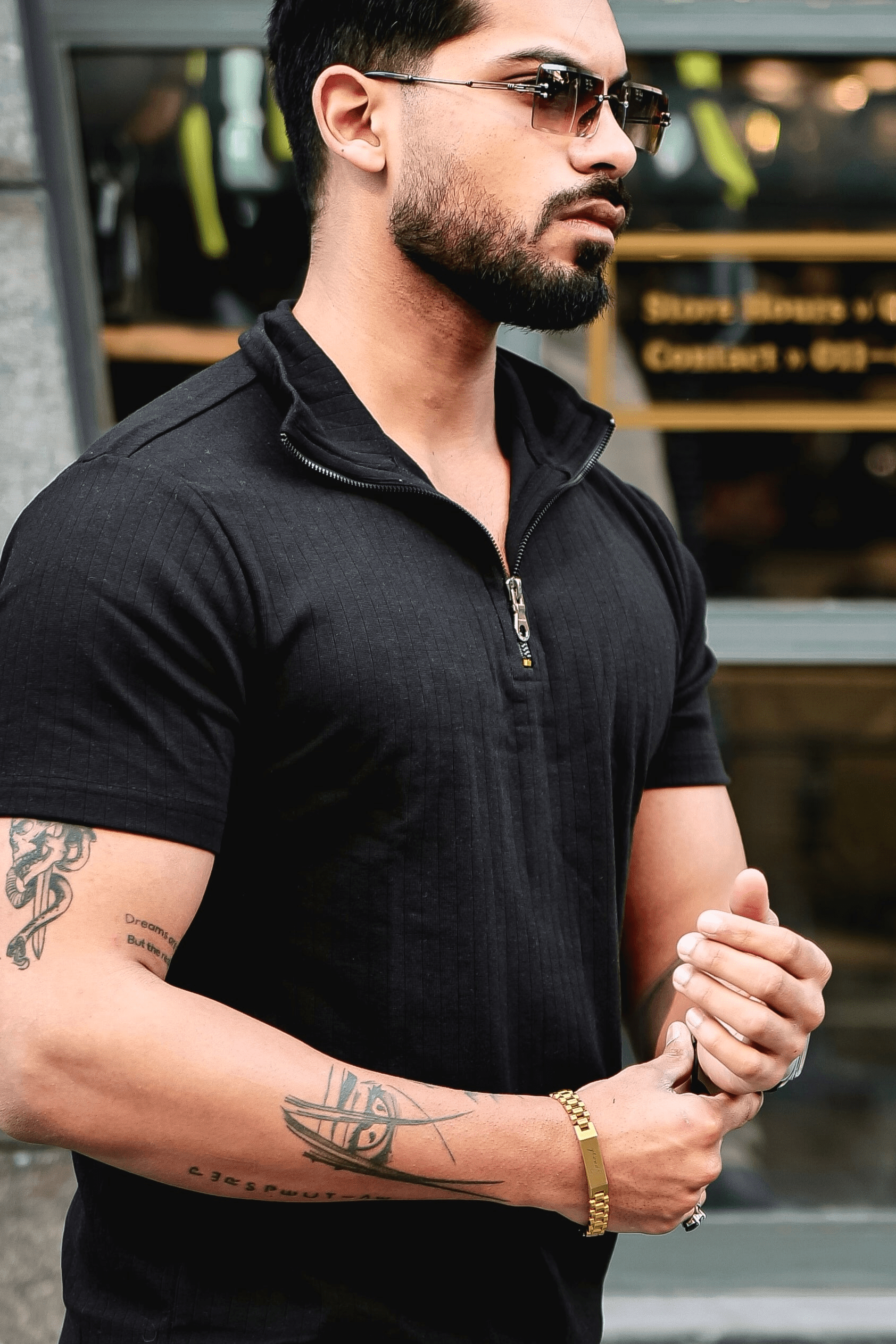 Black Drop Needle Zipper T-Shirt