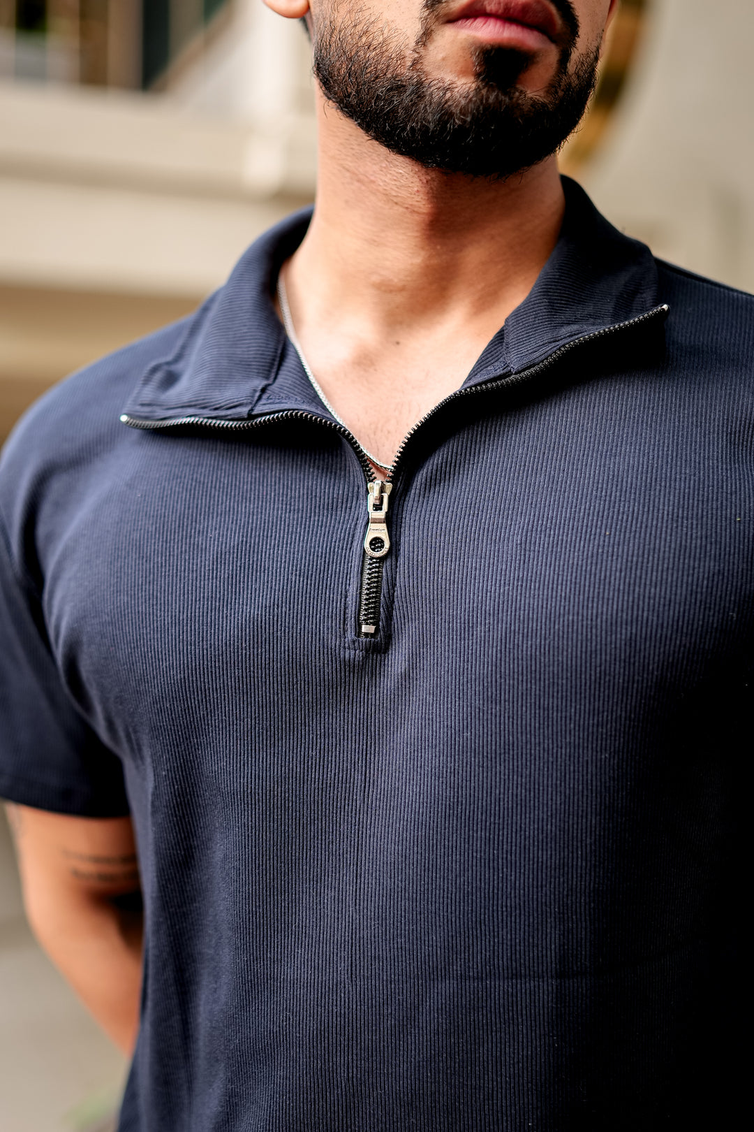 Black Waffle Zipper T-Shirt