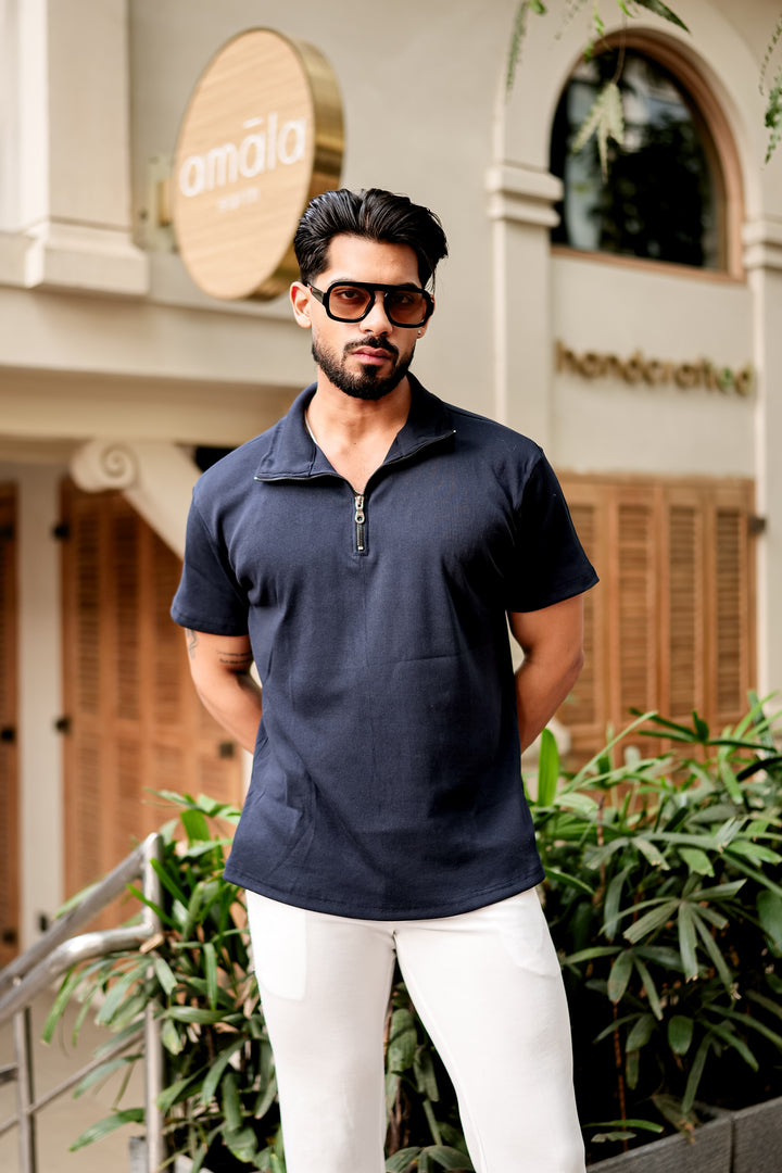 Black Waffle Zipper T-Shirt