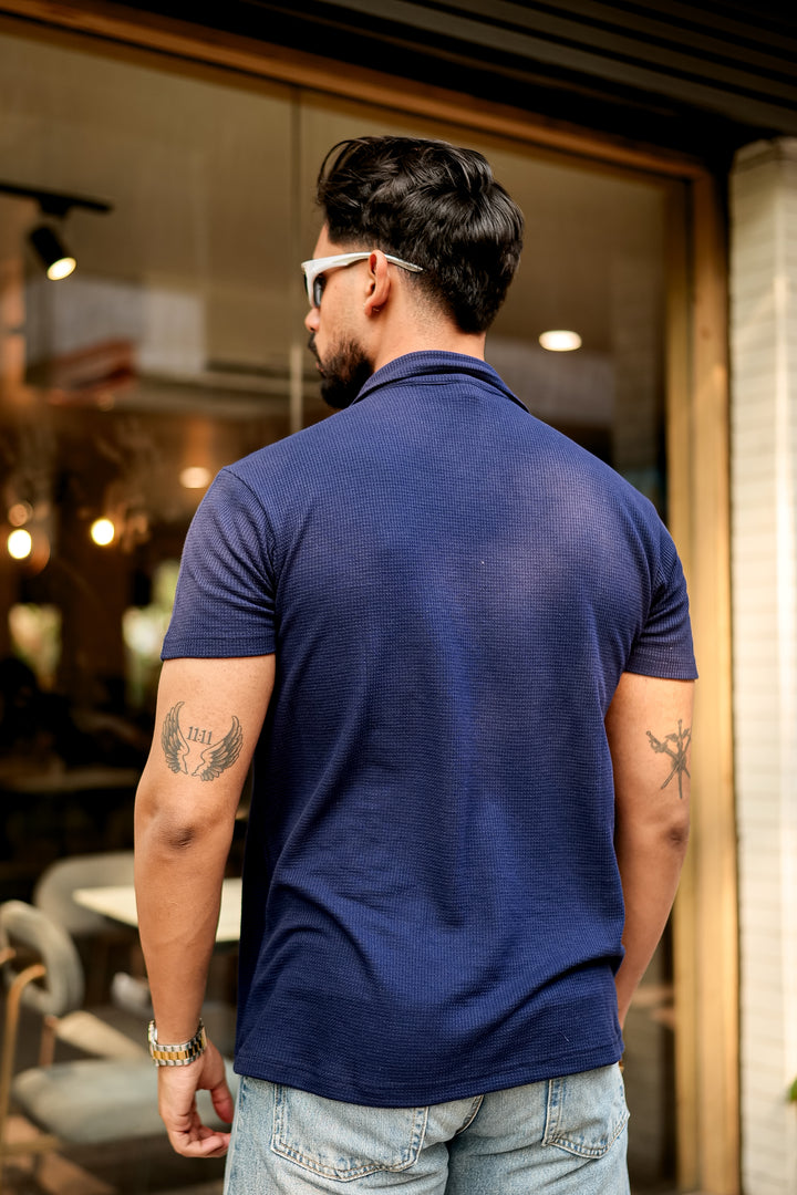 Navy Waffle Zipper T-Shirt