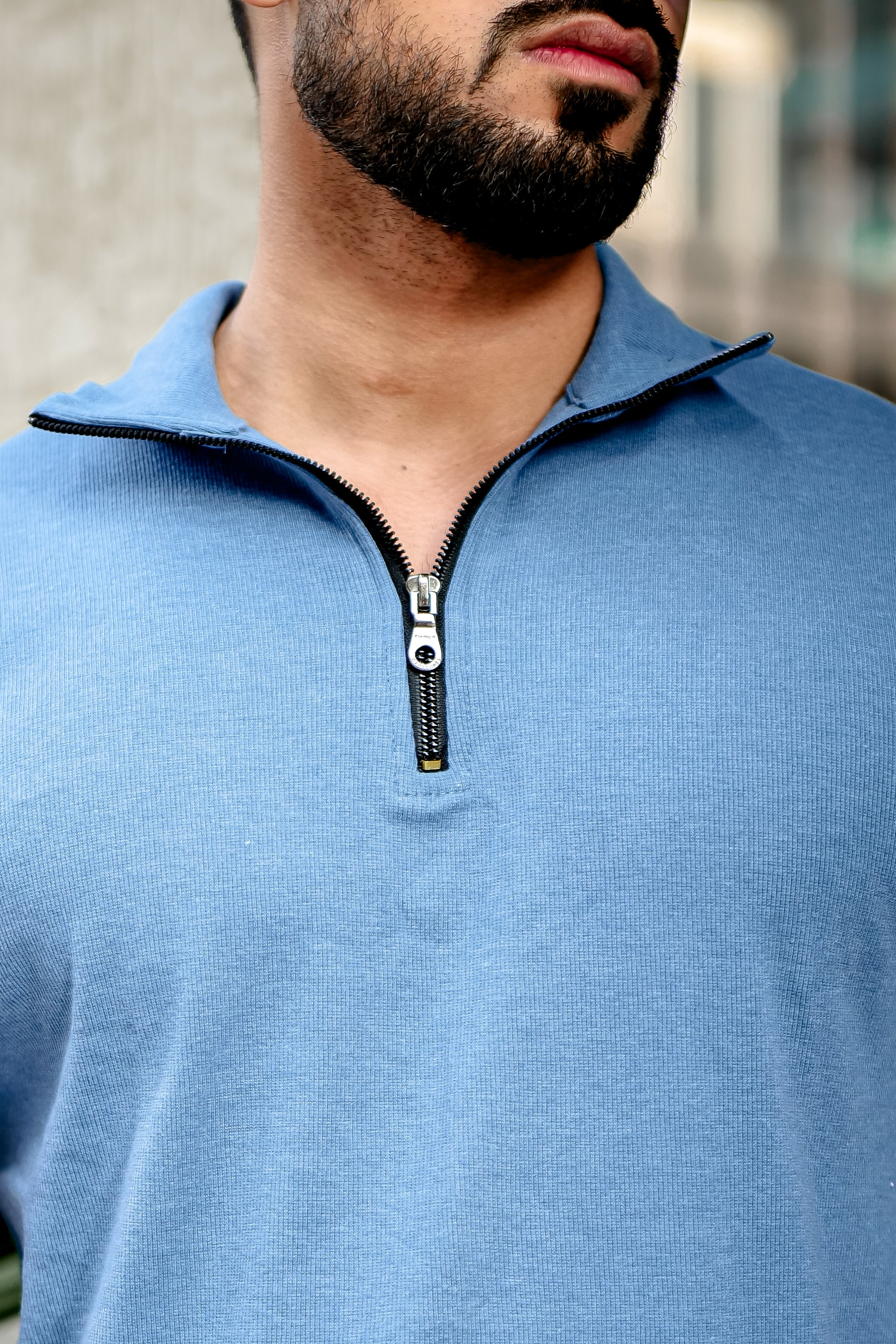 Light Blue Ribbed Zipper T-Shirt