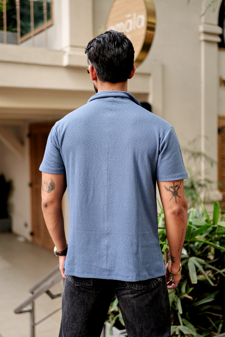 Blue Waffle Zipper T-Shirt