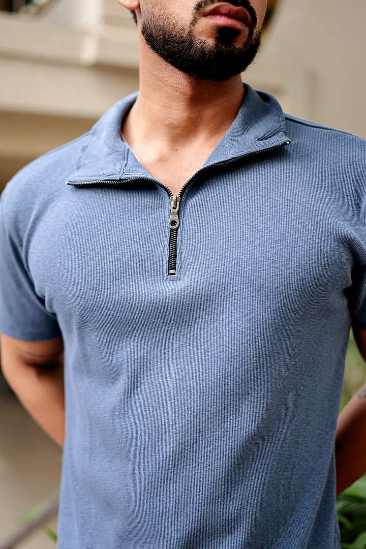 Blue Waffle Zipper T-Shirt