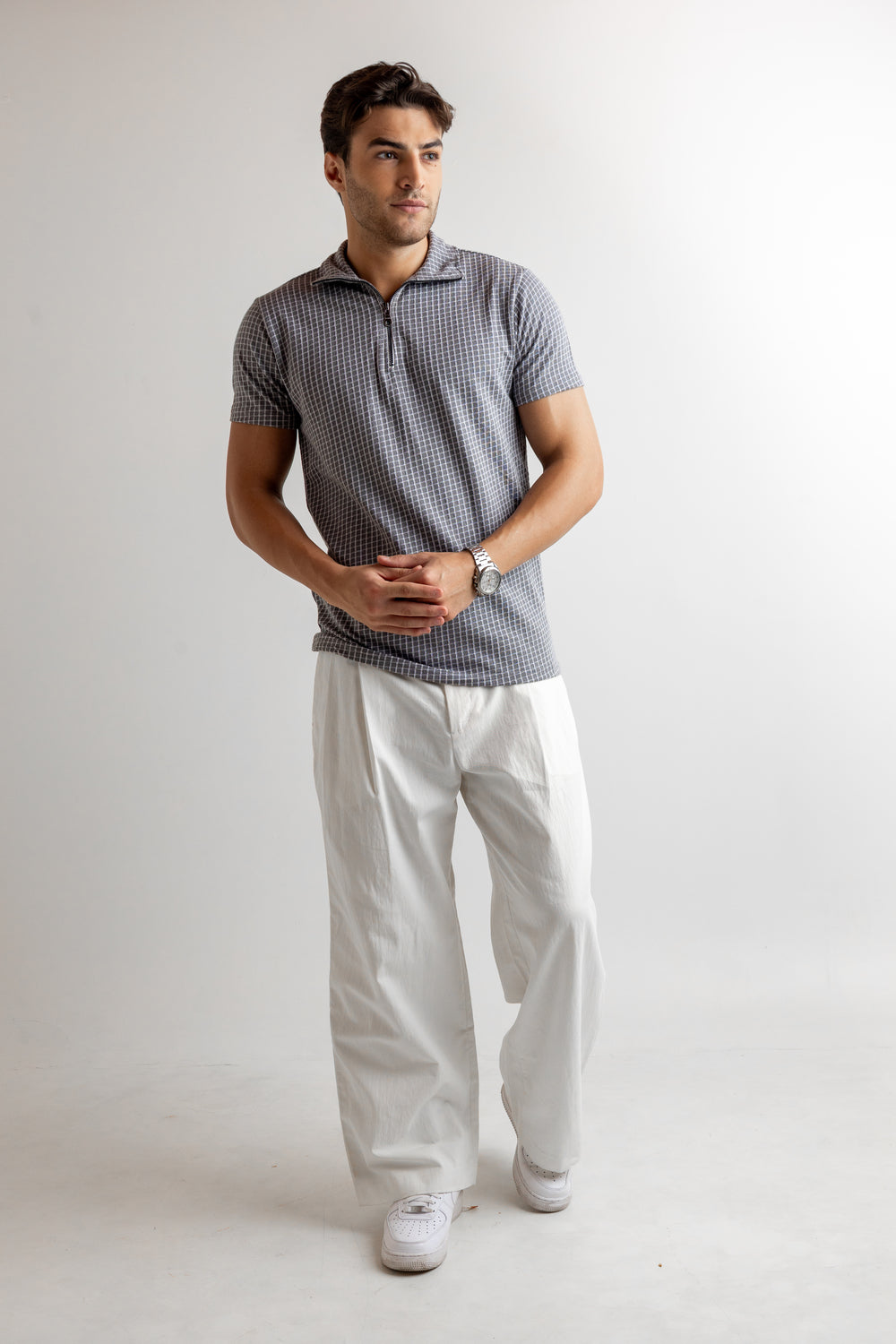 Grey Self Design Cotton T-Shirt