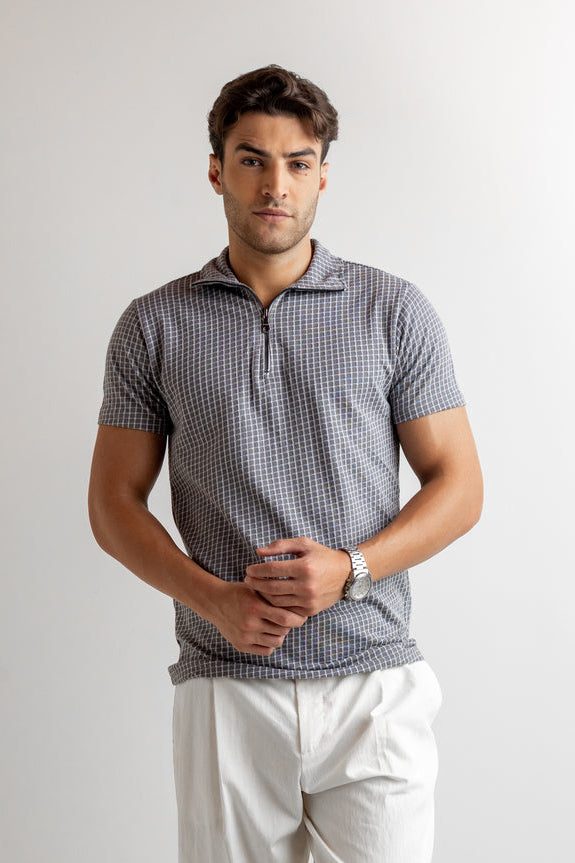 Grey Self Design Cotton T-Shirt