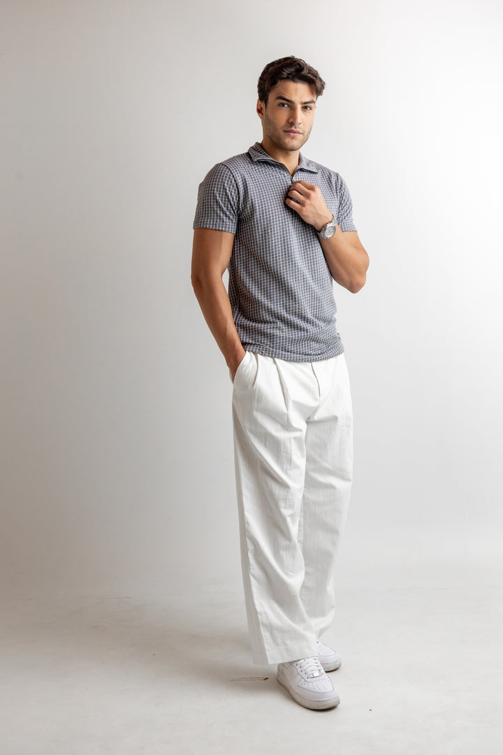 Grey Self Design Cotton T-Shirt