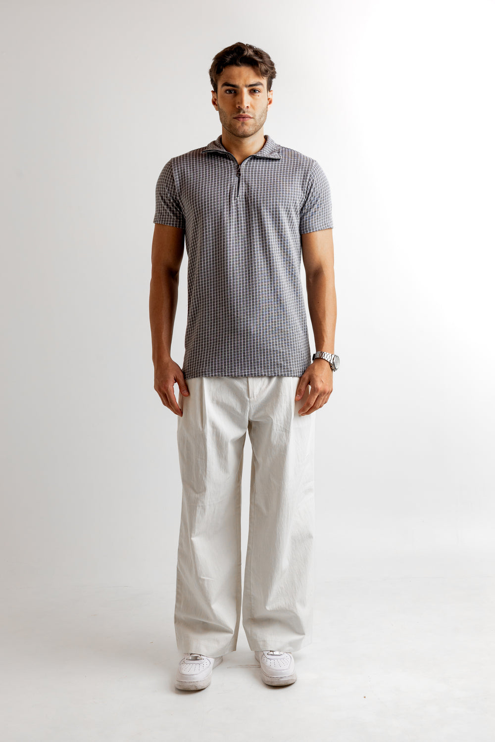 Grey Self Design Cotton T-Shirt