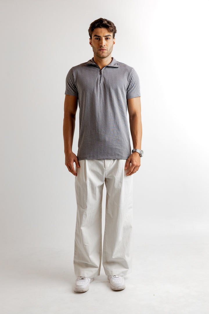 Grey Self Design Cotton T-Shirt
