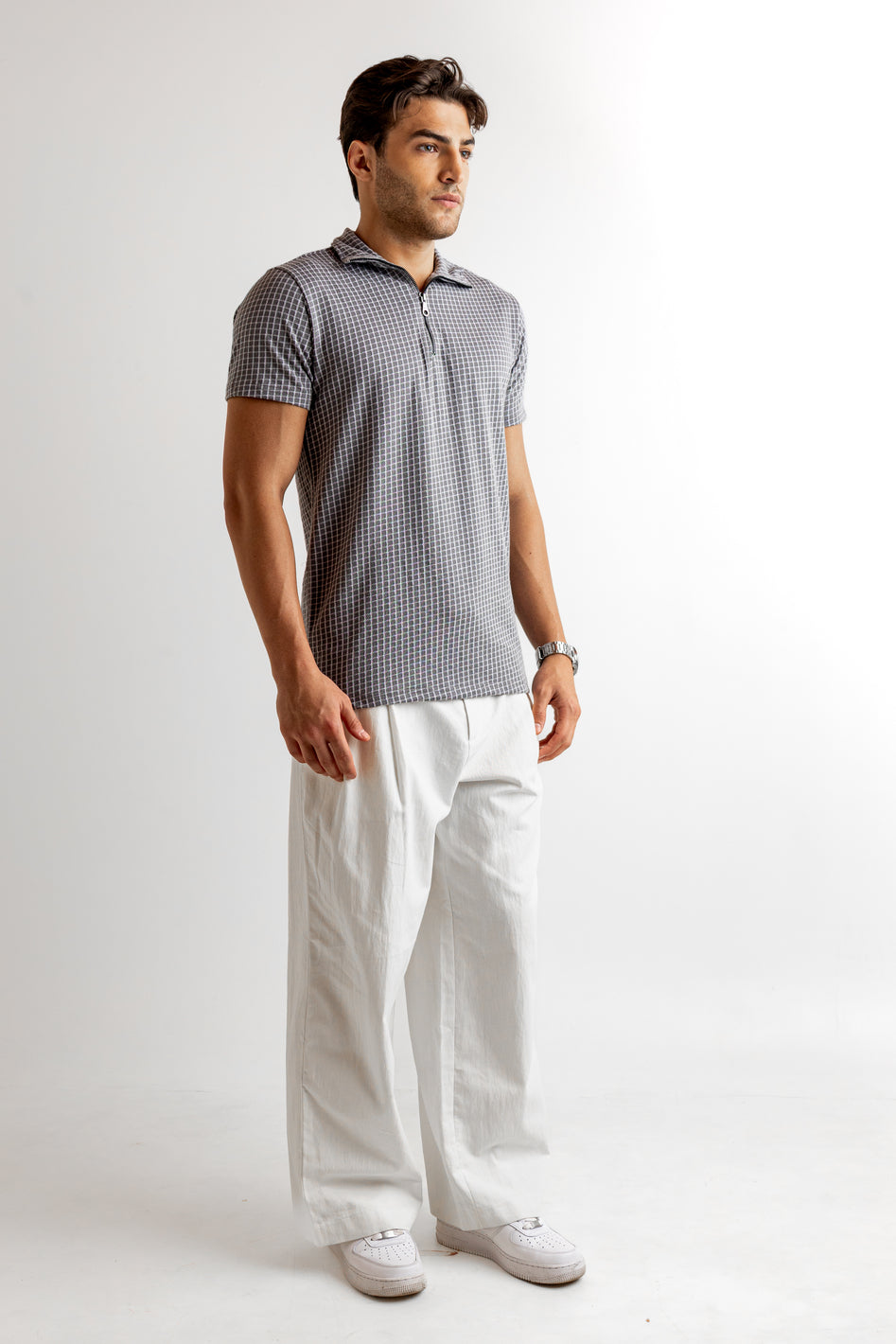 Grey Self Design Cotton T-Shirt