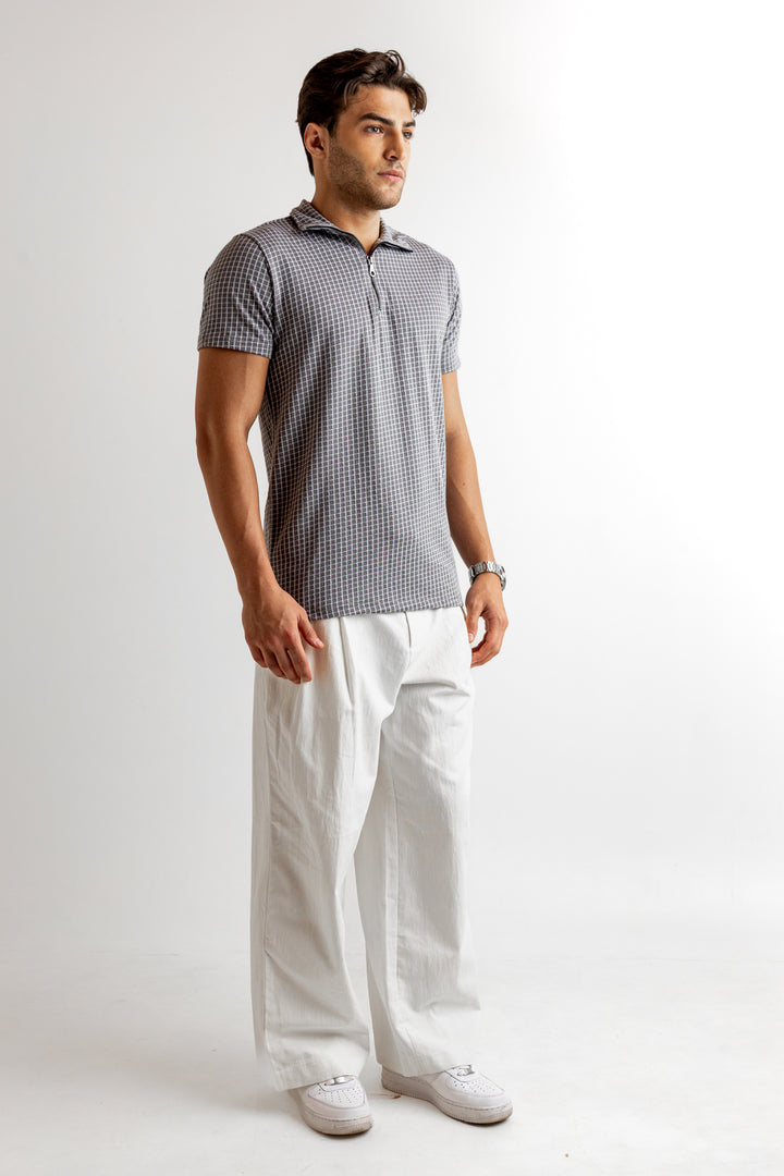 Grey Self Design Cotton T-Shirt
