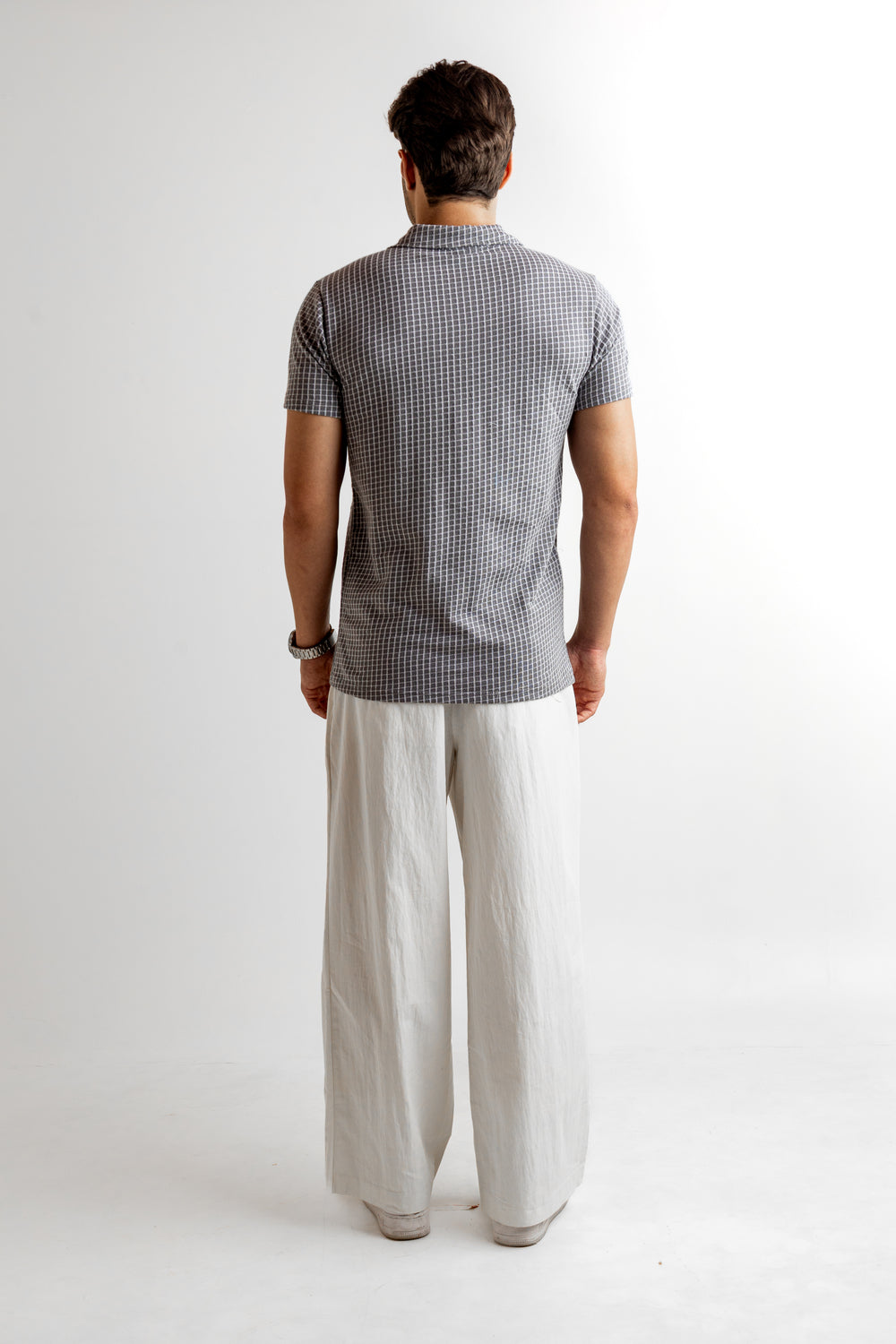 Grey Self Design Cotton T-Shirt