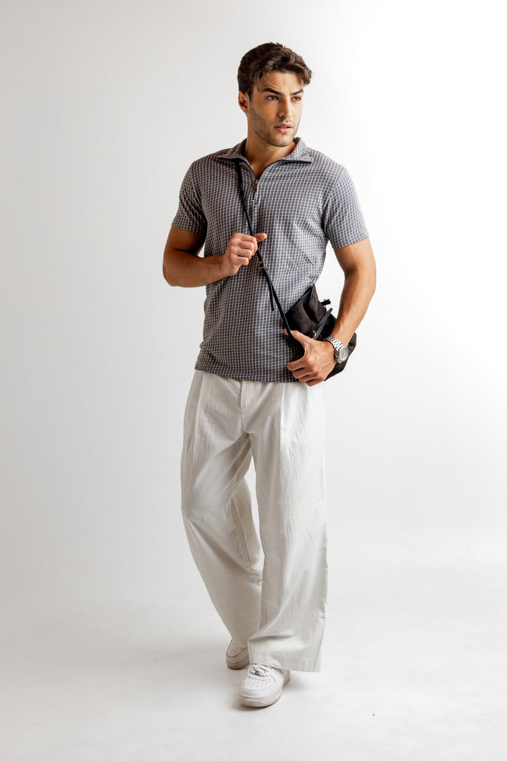 Grey Self Design Cotton T-Shirt