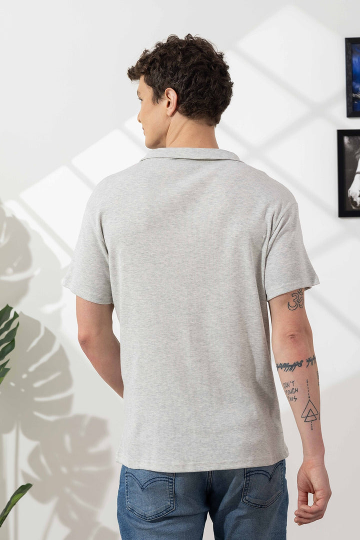 Grey Self Design Cotton Zipper T-Shirt