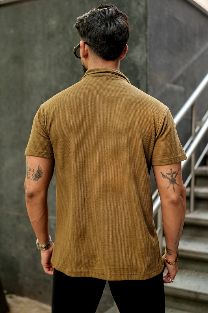 Dark Green Waffle Zipper T-Shirt