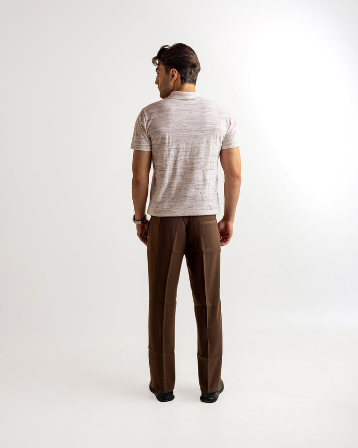 White Self Design Cotton Rib Zipper T-Shirt