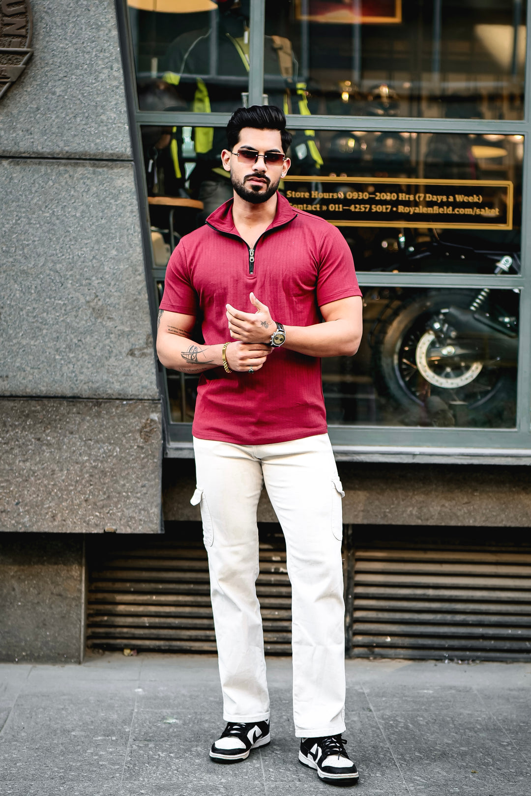 Maroon Drop Needle Zipper T-Shirt