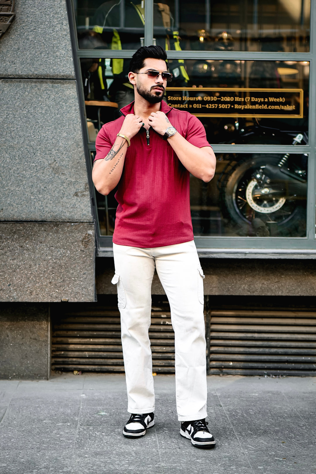 Maroon Drop Needle Zipper T-Shirt