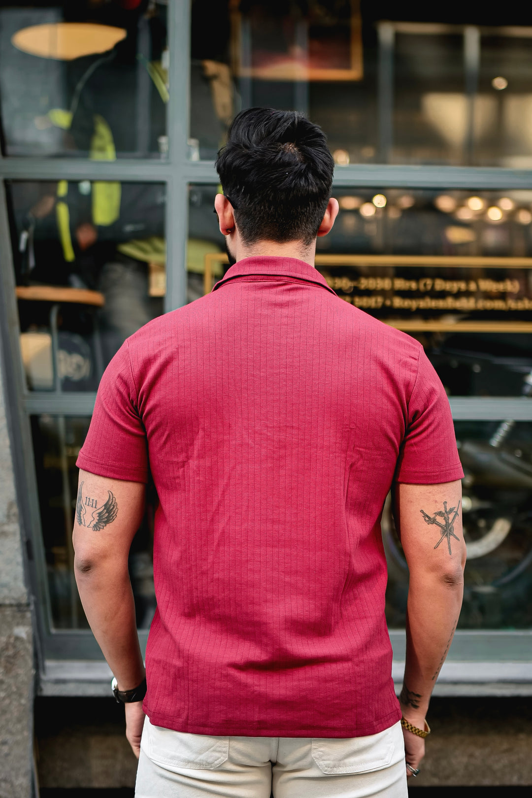 Maroon Drop Needle Zipper T-Shirt