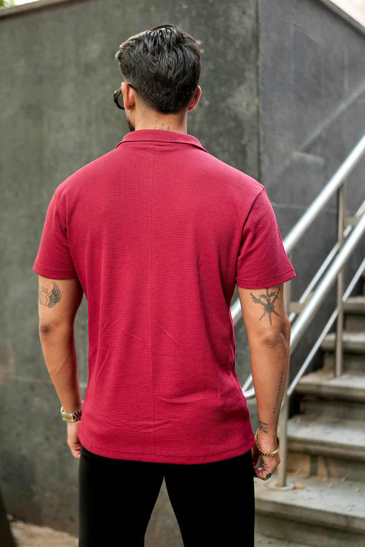Maroon Waffle Zipper T-Shirt