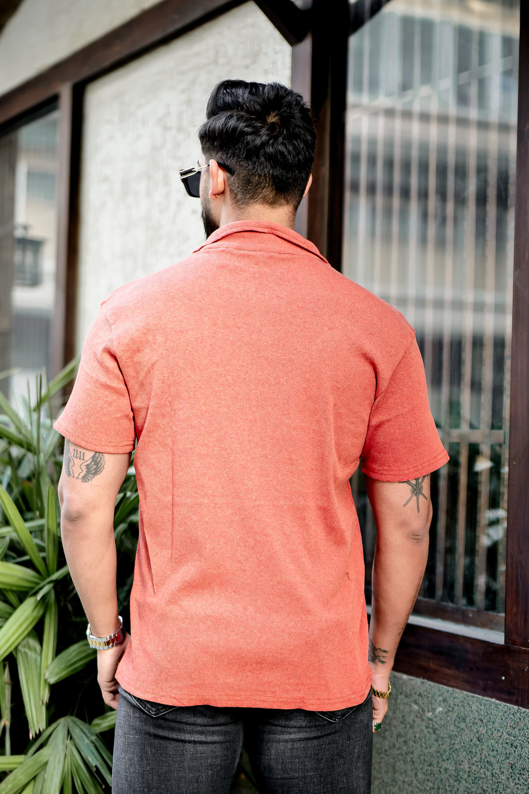Orange Ribbed Zipper T-Shirt