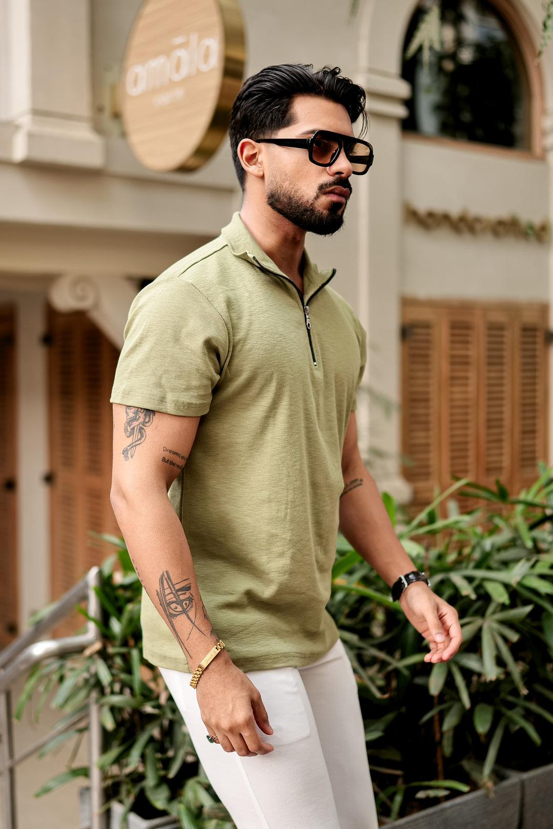 Green Waffle Zipper T-Shirt