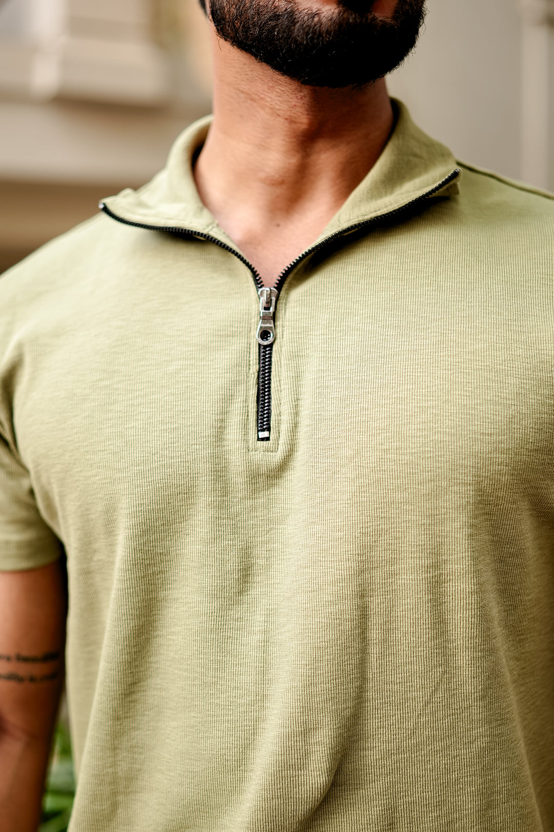 Green Waffle Zipper T-Shirt