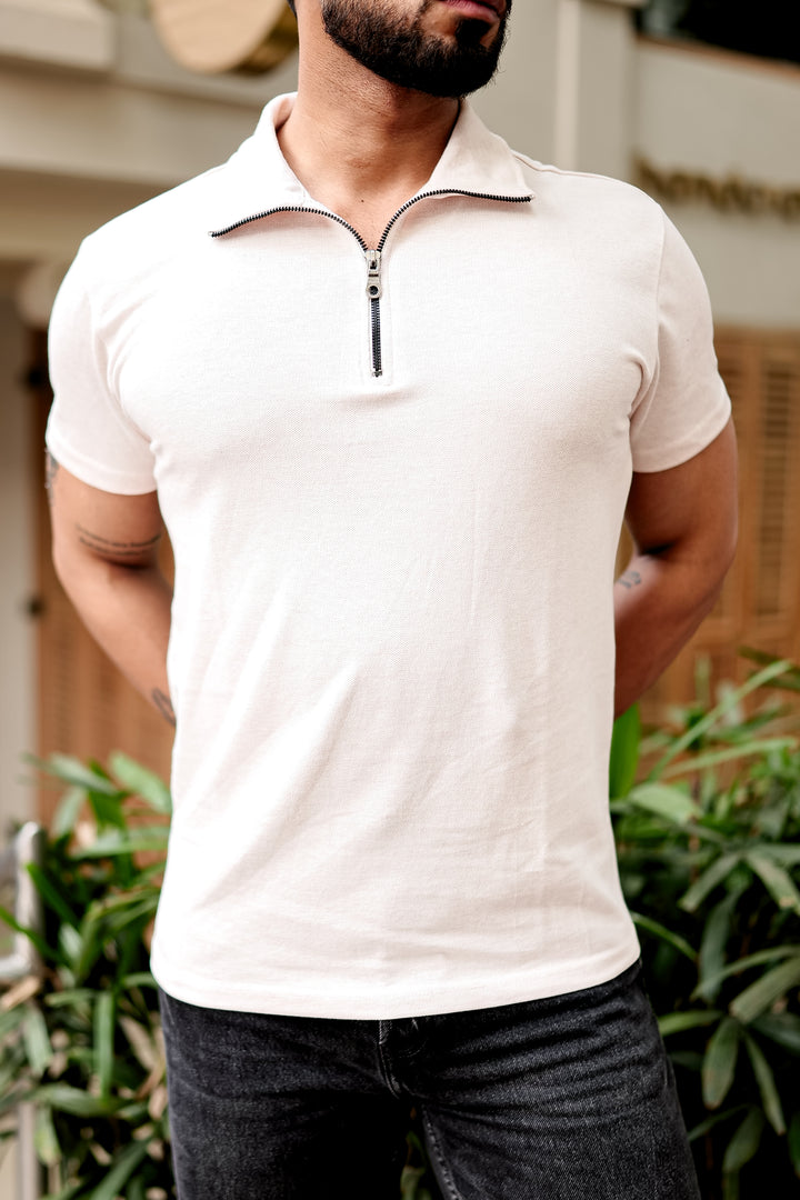 Pink Self Design Zipper T-Shirt