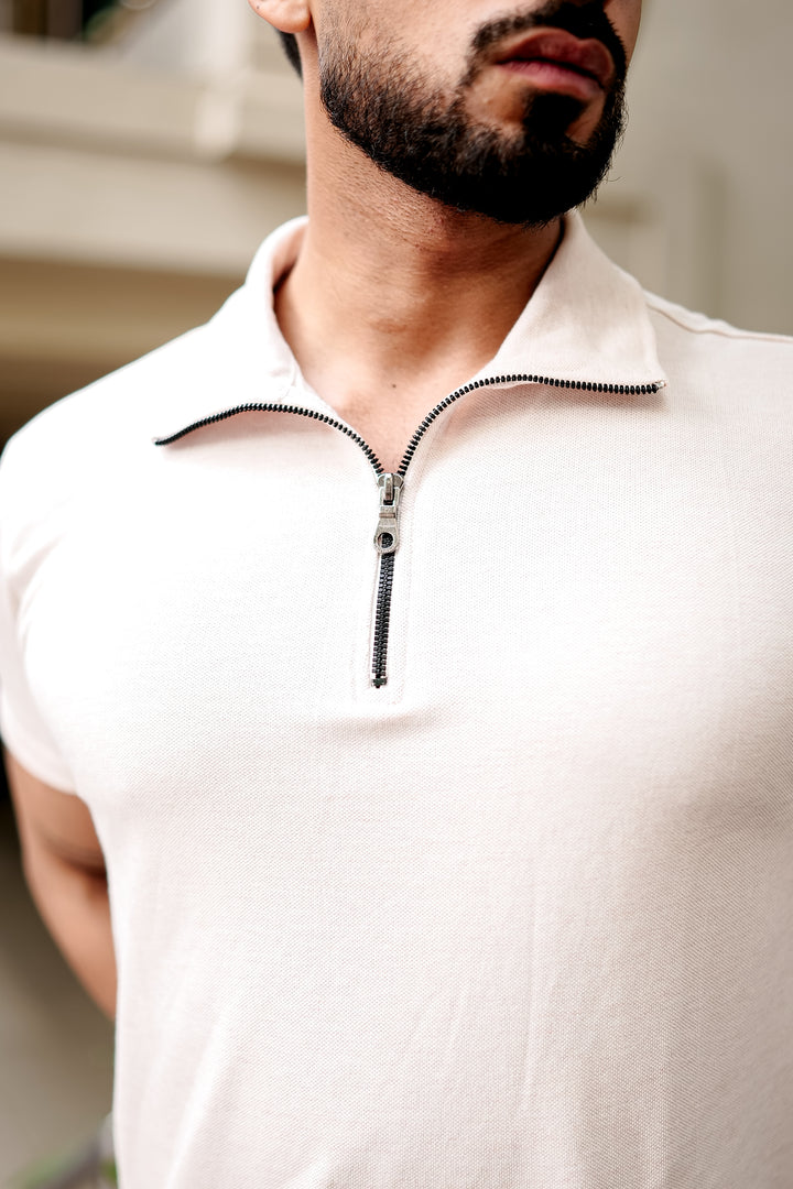 Pink Self Design Zipper T-Shirt