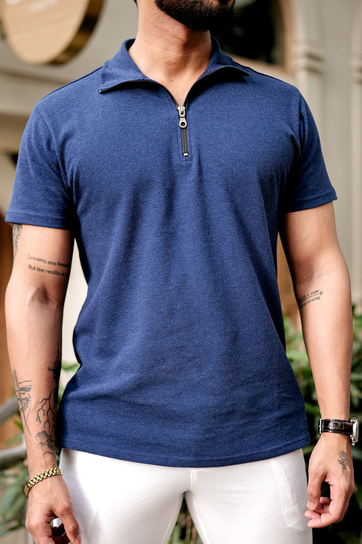 Royal Blue Waffle Zipper T-Shirt